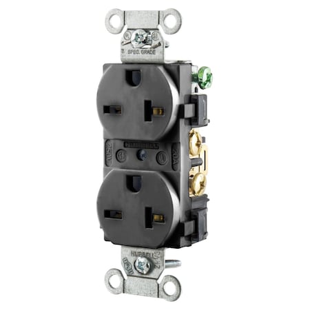Hubbell Wiring Device-Kellems Straight Blade Receptacle, 6-20R, 20 A, 250V AC, 2 Pole, 3 Wire, Flush Mount, Grounded 5462BK